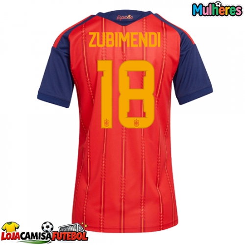 Camisa de Futebol Espanha Martin Zubimendi #18 Equipamento Principal Mulheres Mundo 2026 Manga Curta